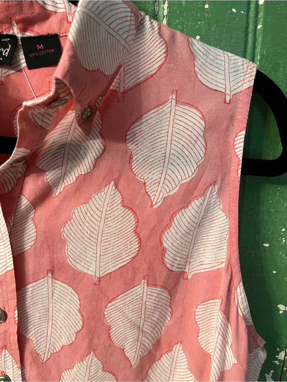 Liza Byrd Dress Pink Leaf Print Button-Front Dress Size Medium